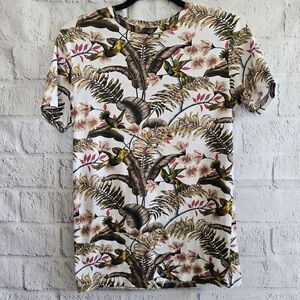 H&M Floral Hummingbird Tropical Print Cotton T-Shirt Men's XS